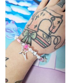 Bracelet Perles Cœurs Etoiles Rose