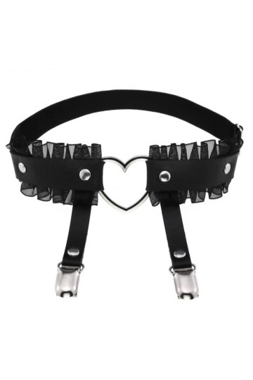 Jarretière Dentelle Coeur Noir 2 Attaches