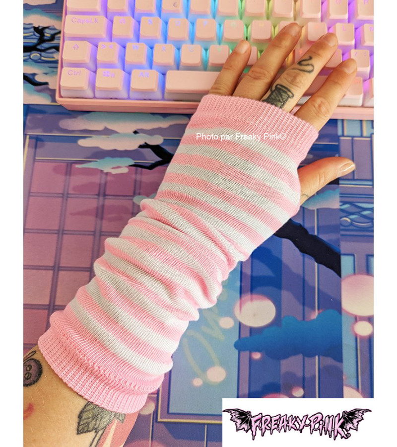 Pink And White Small Stripes Arm Warmers