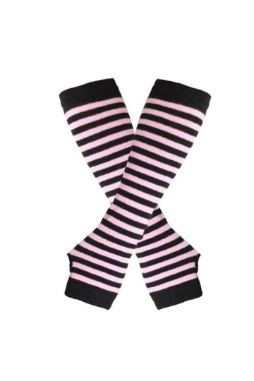 Pink And Black Small Stripes Arm Warmers  - Freaky Pink