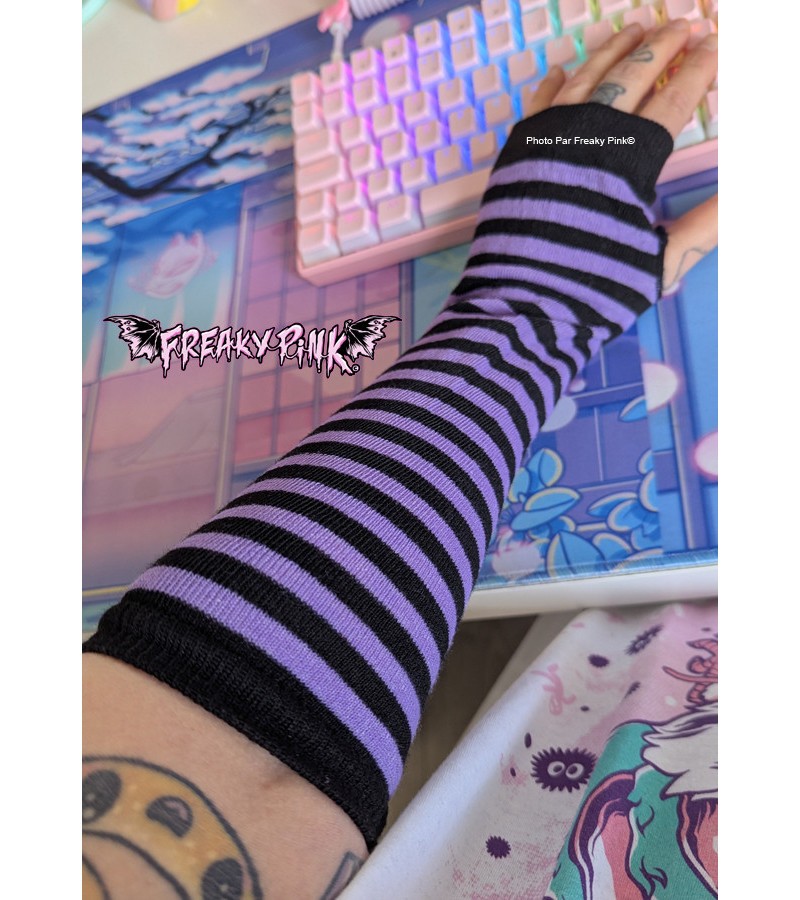 Purple And Black Small Stripes Arm Warmers
