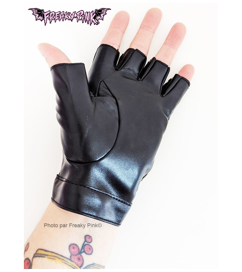 Mitaines Simili Cuir Noir Avec Studs