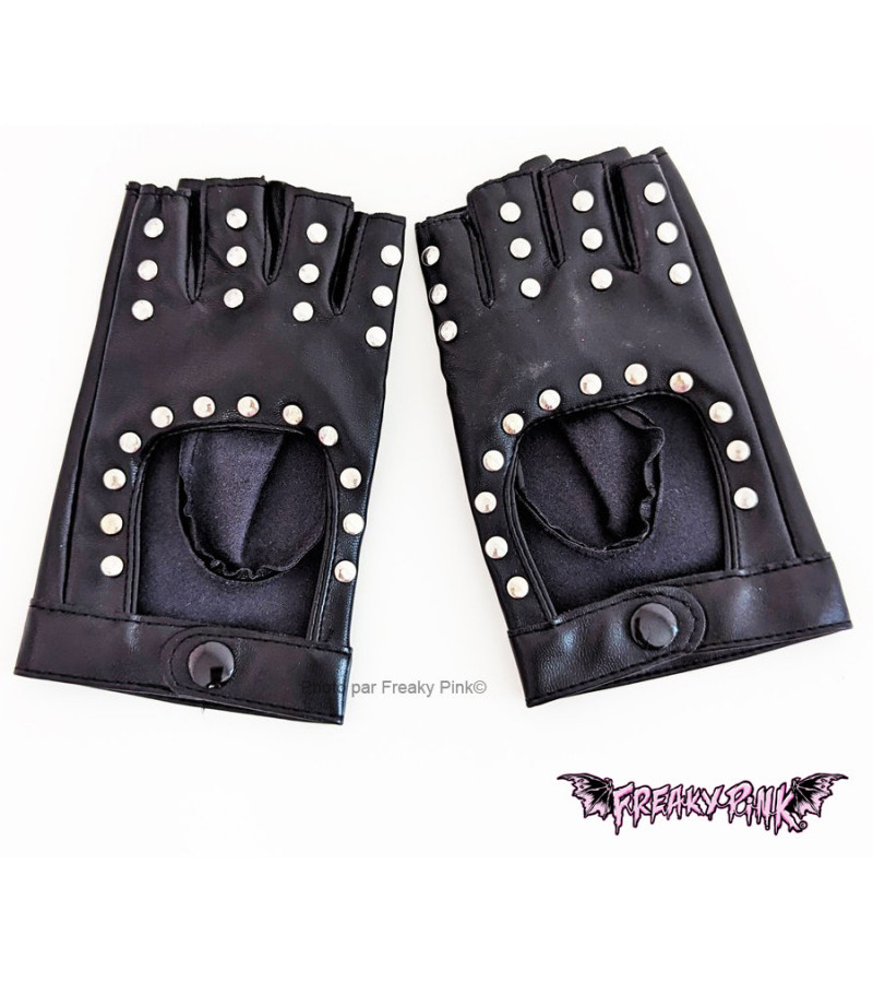 Mitaines Simili Cuir Noir Avec Studs