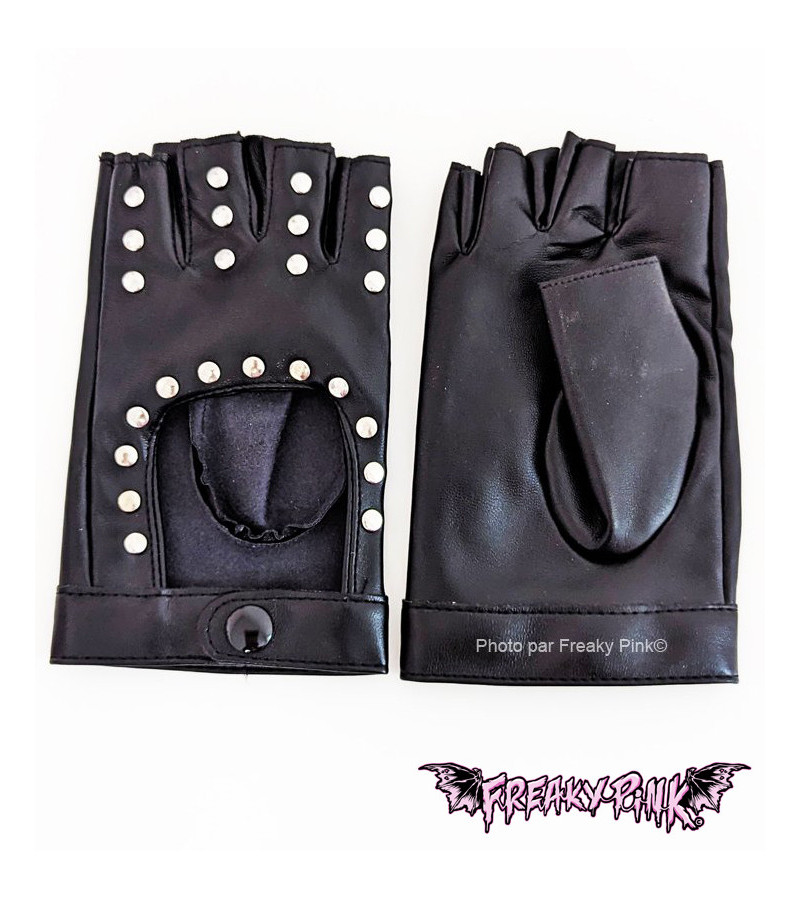 Mitaines Simili Cuir Noir Avec Studs