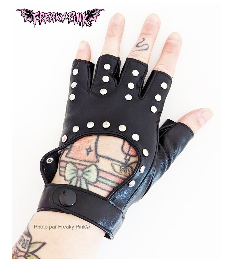 Mitaines Simili Cuir Noir Avec Studs