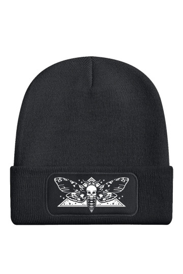Death Head Moth Graphite Grey Beanie - Freaky Pink