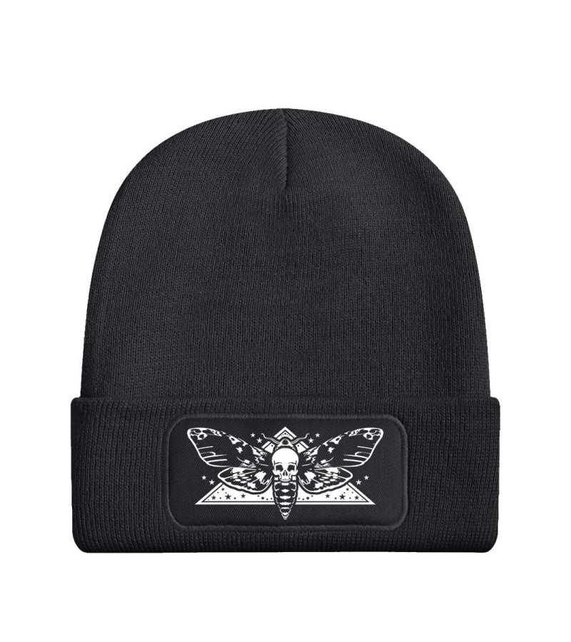 Death Head Moth Graphite Grey Beanie - Freaky Pink