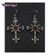Red Gem Lily Flowers Gothic Cross Earrings Stainless Steel Clasp Freaky Pink
