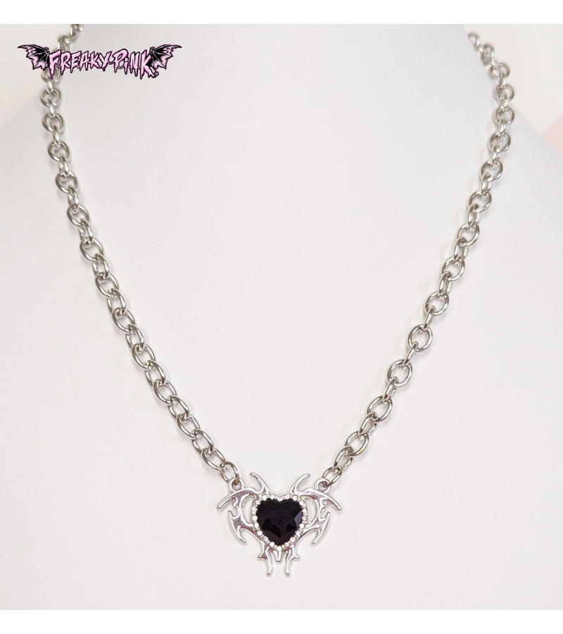 Black Heart Tribal Necklace - Freaky Pink