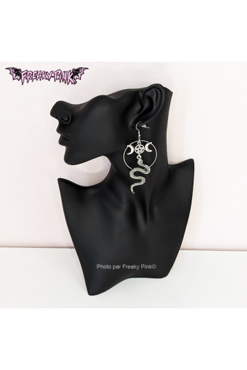Boucles d'Oreilles Serpent Triple Lune