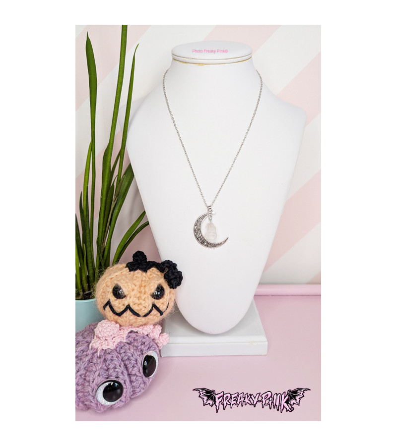 Collier Lune Et Quartz Blanc