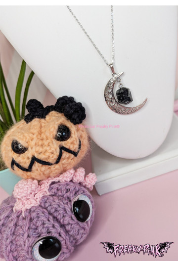 Moon And Obsidian Necklace Freaky Pink