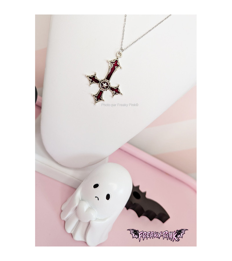 Collier Croix Inversée Rouge