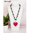 Red Heart Necklace With Black Beads