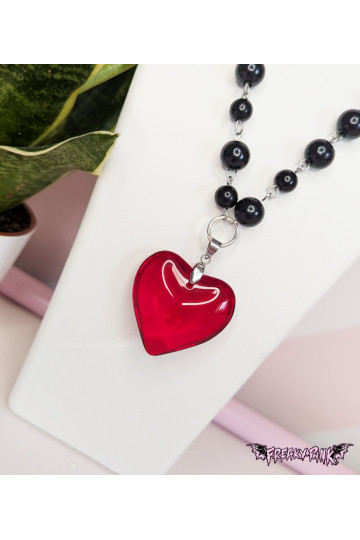 Collier Coeur Rouge Perles Noires