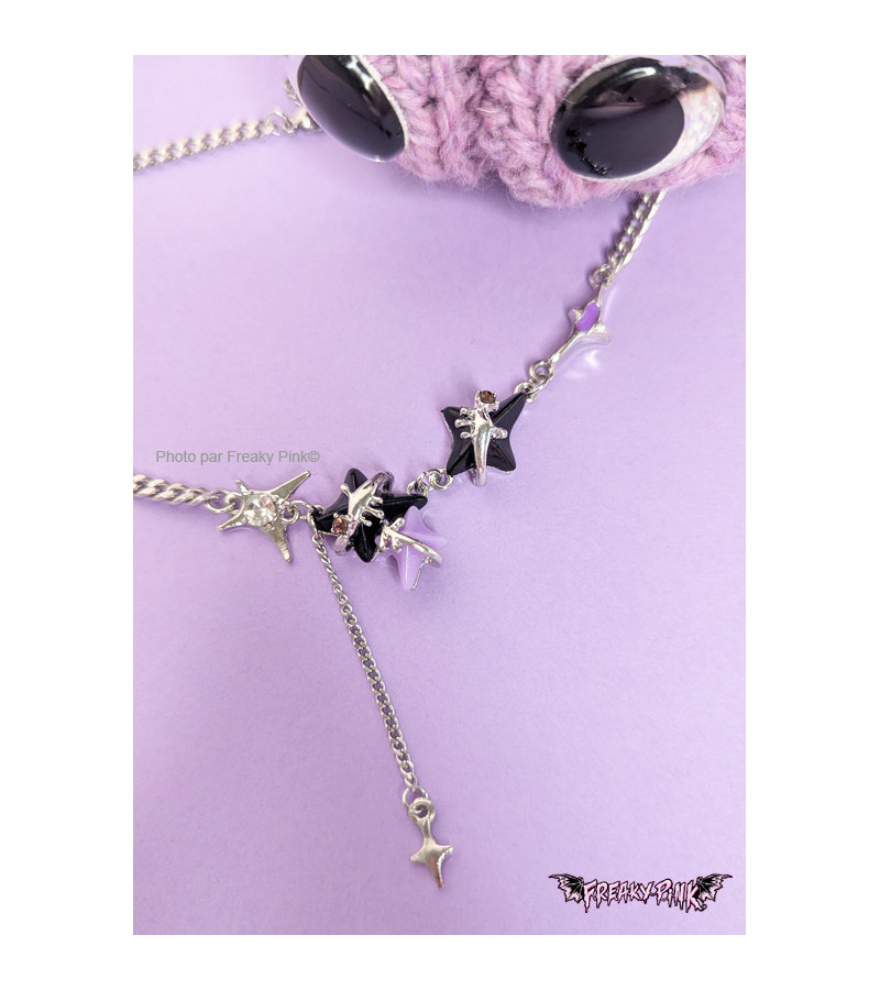 Collier Etoiles Violet Et Noir
