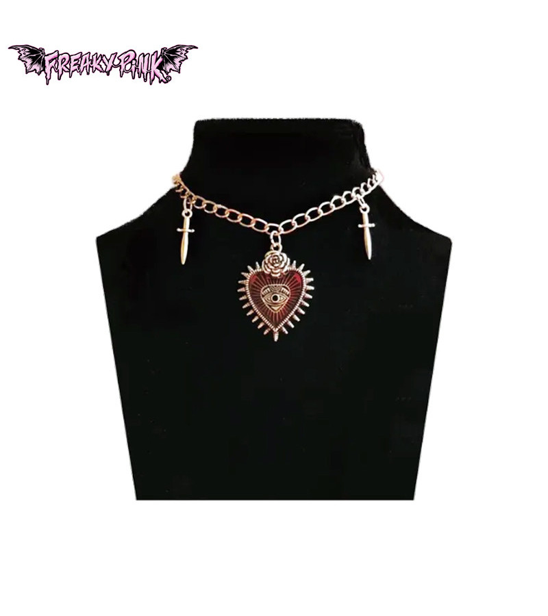 Red Heart Necklace With Swords