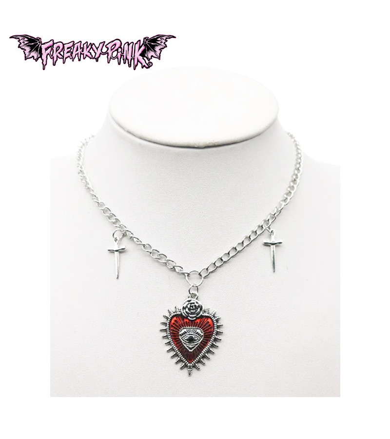 Red Heart Necklace With Swords