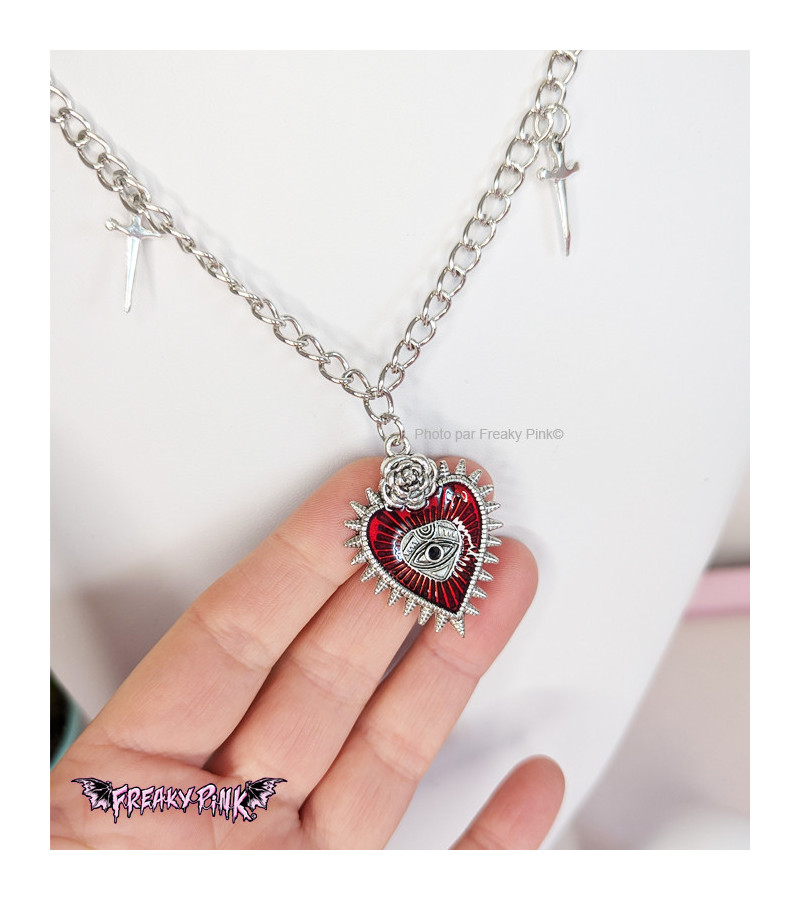 Red Heart Necklace With Swords