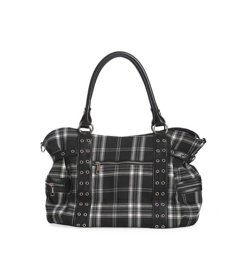 Grey Tartan Big Handbag- Freaky Pink
