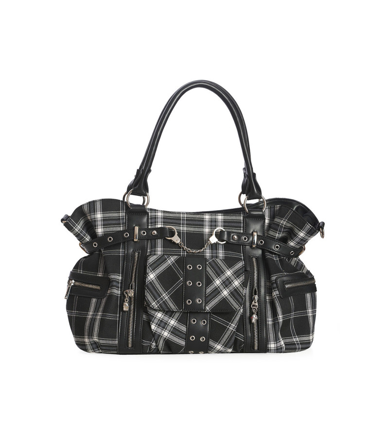 Grey Tartan Big Handbag- Freaky Pink