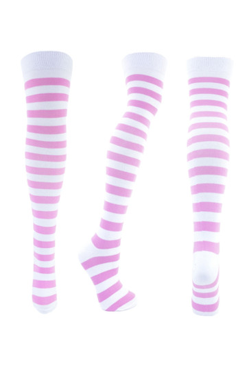 Chaussettes Rayées Roses Blanches