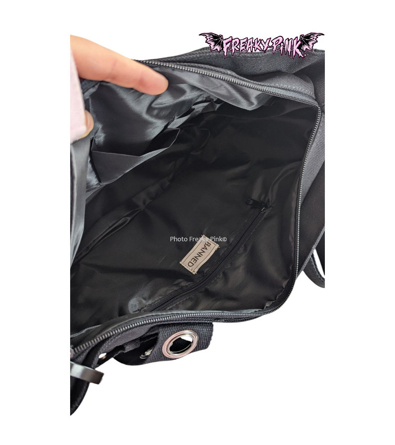 Big Black Gothic Bag With Pockets  - Freaky Pink