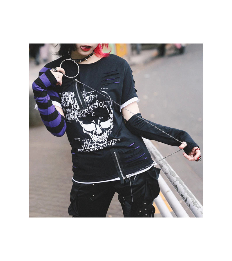 Purple Asymmetry Skull Long Sleeves