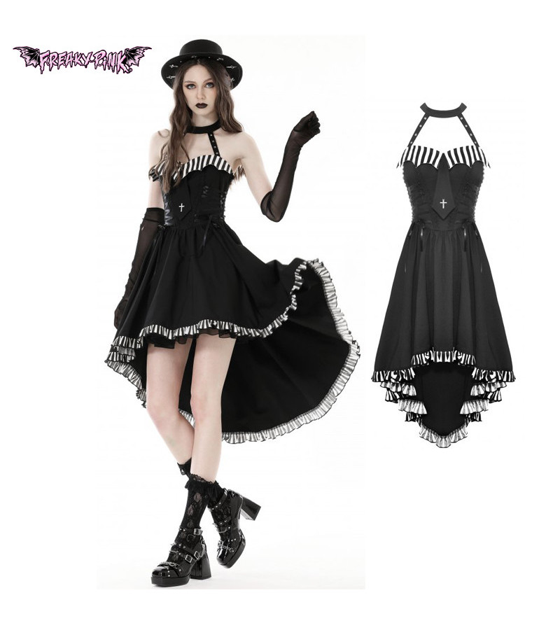 Asymmetric Dress With Stripes Cravate Cross And Lacing
