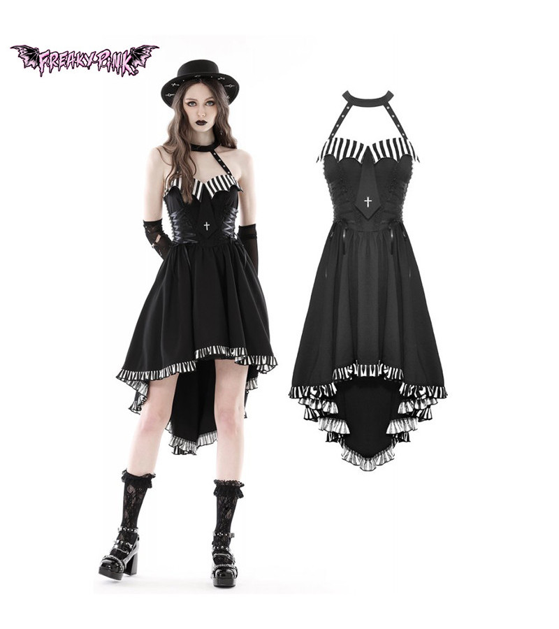 Asymmetric Dress With Stripes Cravate Cross And Lacing