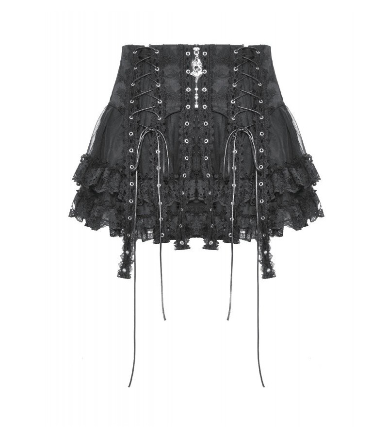 Jupe Rebel Gothique Noire A Sangles