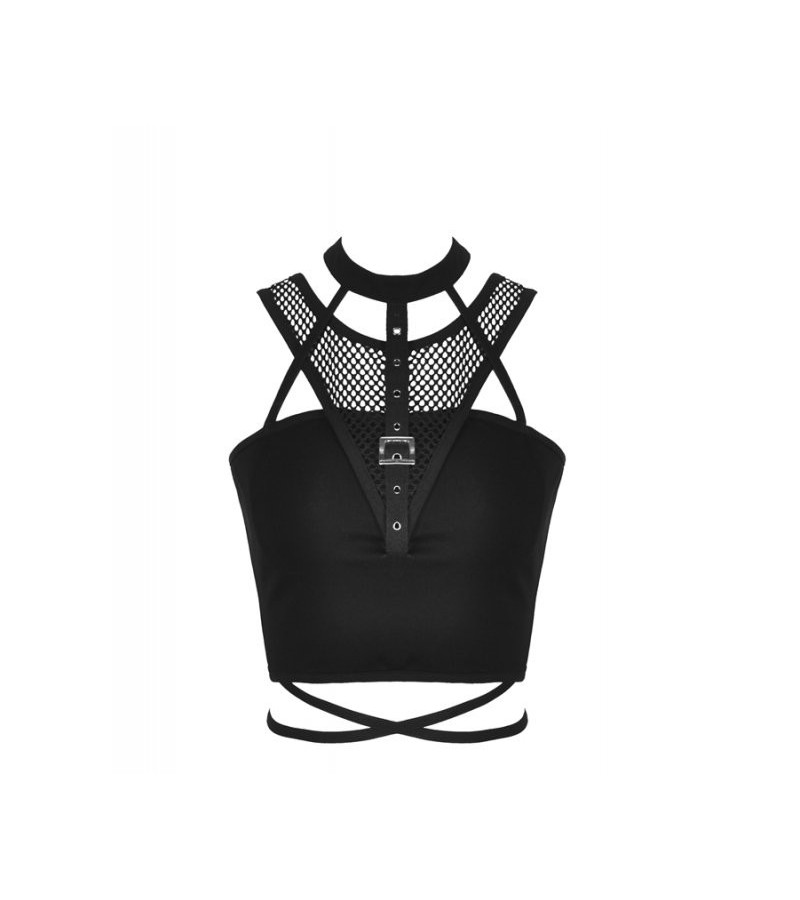Crop Top Goth Choker Résilles Sangle Laçage