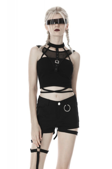 Crop Top Goth Choker Résilles Sangle Laçage