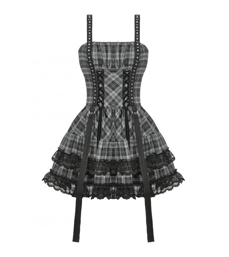 Robe A Carreaux Grise Avec Volants