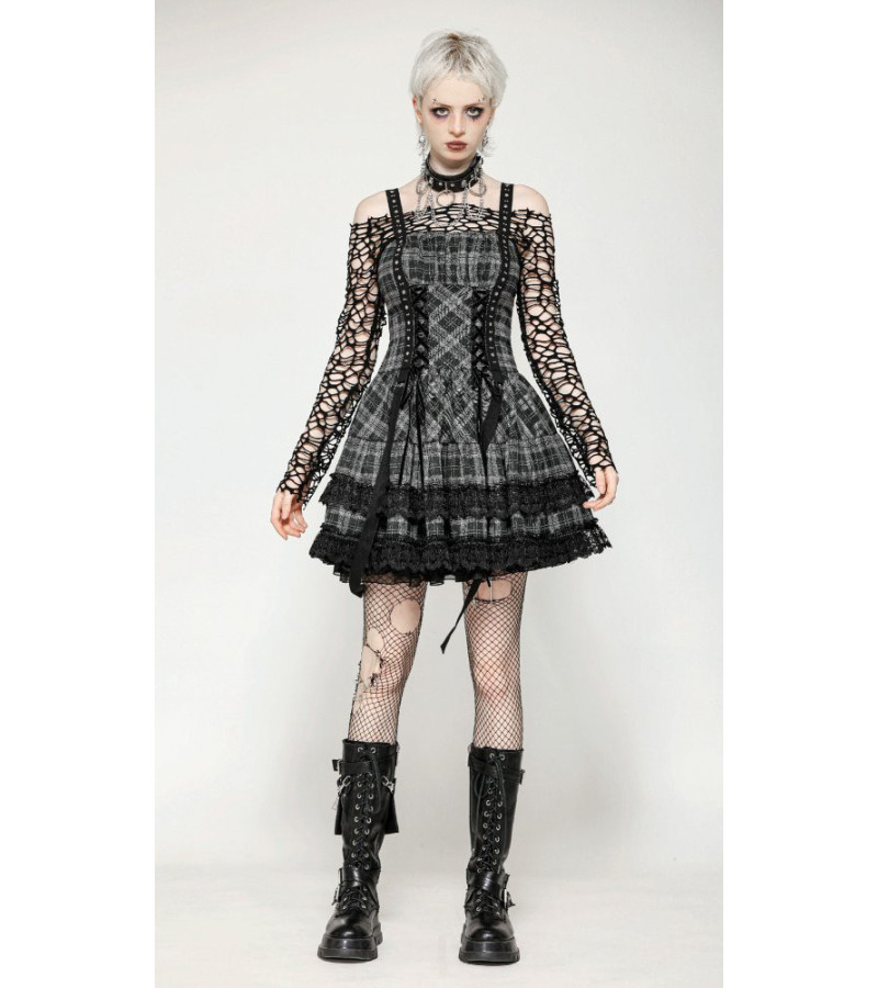 Robe A Carreaux Grise Avec Volants