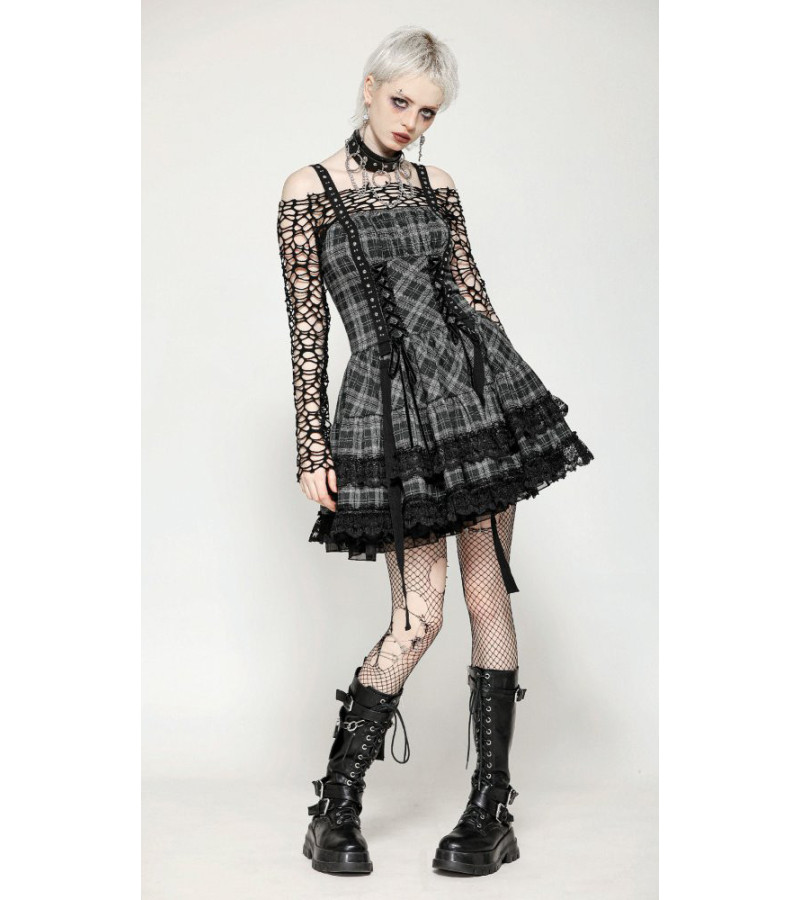 Robe A Carreaux Grise Avec Volants