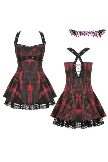 Robe Tie And Dye Rouge Et Noire Avec Laçage