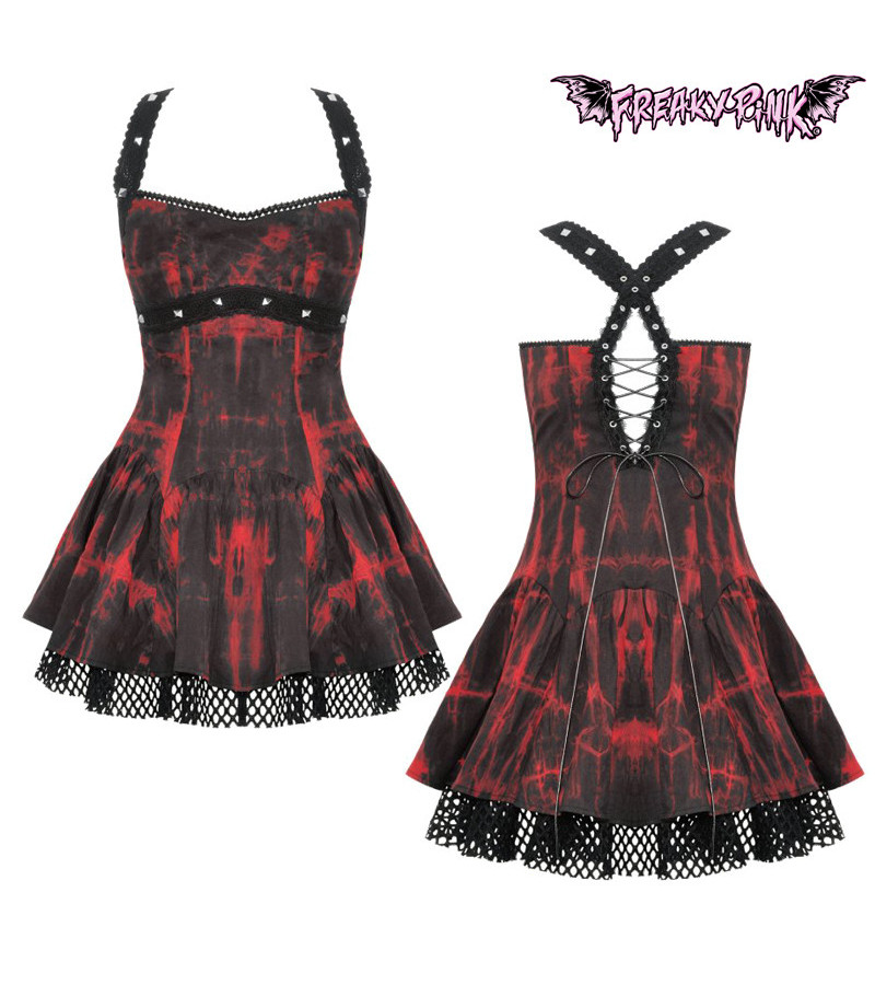 Robe Tie And Dye Rouge Et Noire Avec Laçage