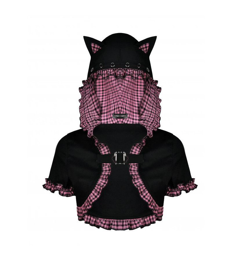 Pink Tartan And Black Cape With Cat Ears