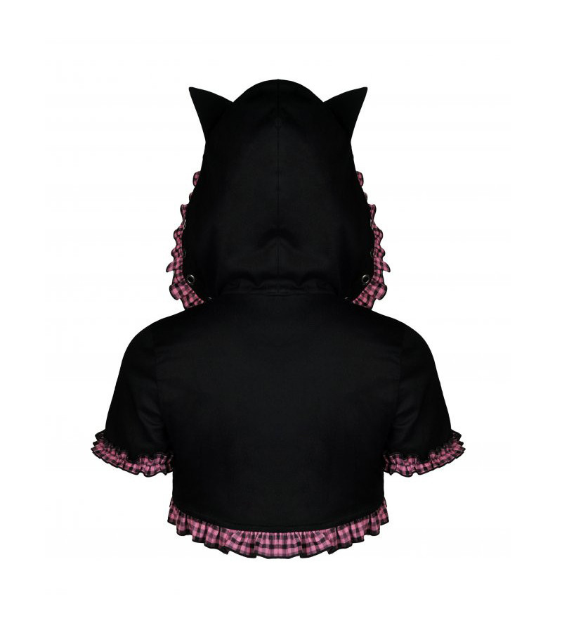 Pink Tartan And Black Cape With Cat Ears