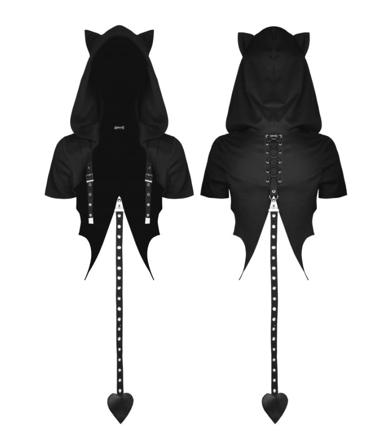 Cape Noire Capuche Oreilles De Chat Et Queue