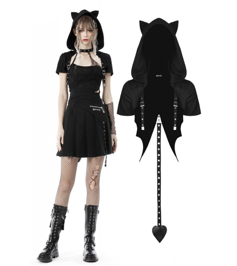 Cape Noire Capuche Oreilles De Chat Et Queue
