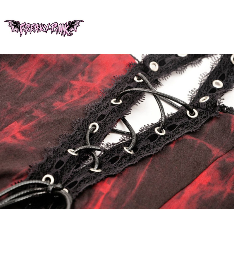 Robe Tie And Dye Rouge Et Noire Avec Laçage