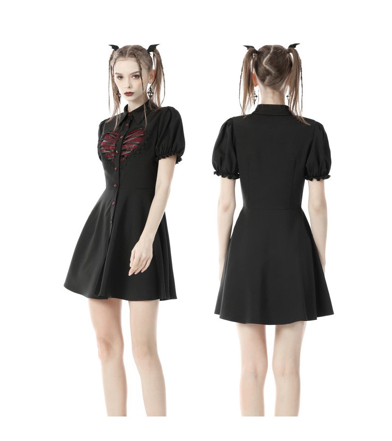 Robe Gothique Lolita Noire Avec Coeur Rouge