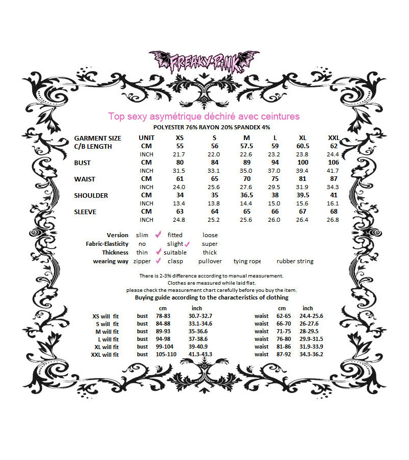 Punk Asymmetric Long Sleeves Top With Shredded Fabric