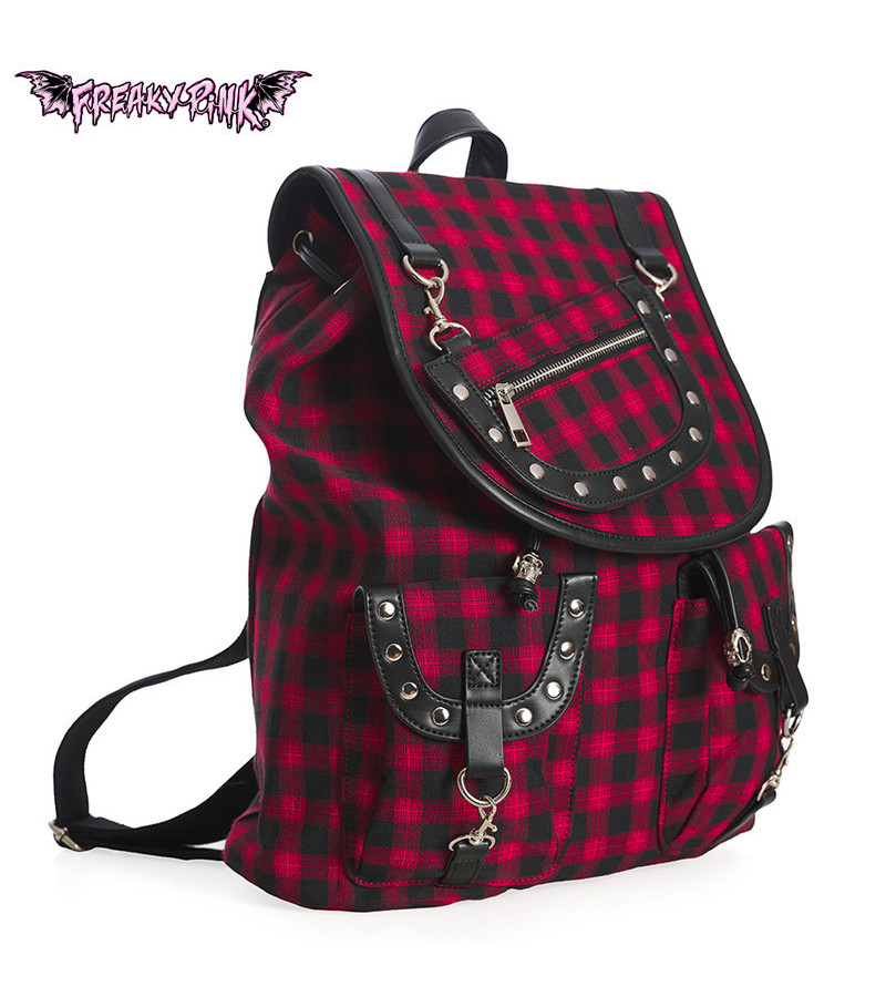 Checkered Red Black Backpack - Freaky Pink