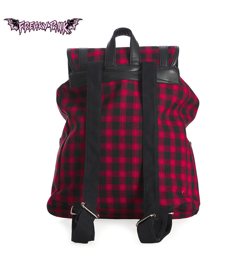 Checkered Red Black Backpack - Freaky Pink