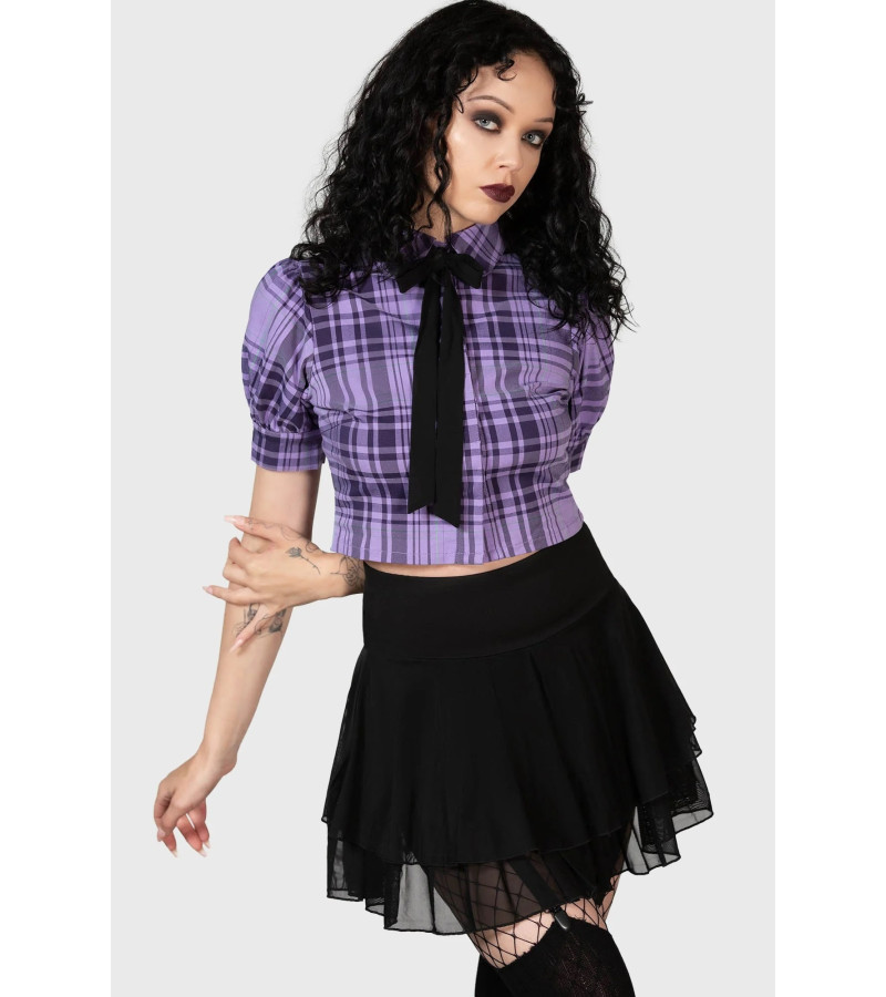 Chemisier Hayee Ribbon Tartan Violet Killstar - Freaky Pink