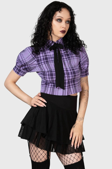 Chemisier Hayee Ribbon Tartan Violet Killstar - Freaky Pink
