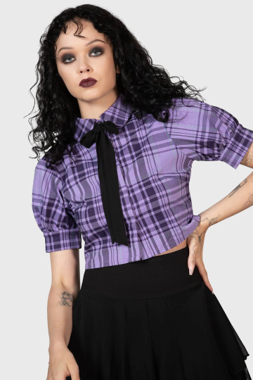 Chemisier Court Tartan Violet Hayee Ribbon